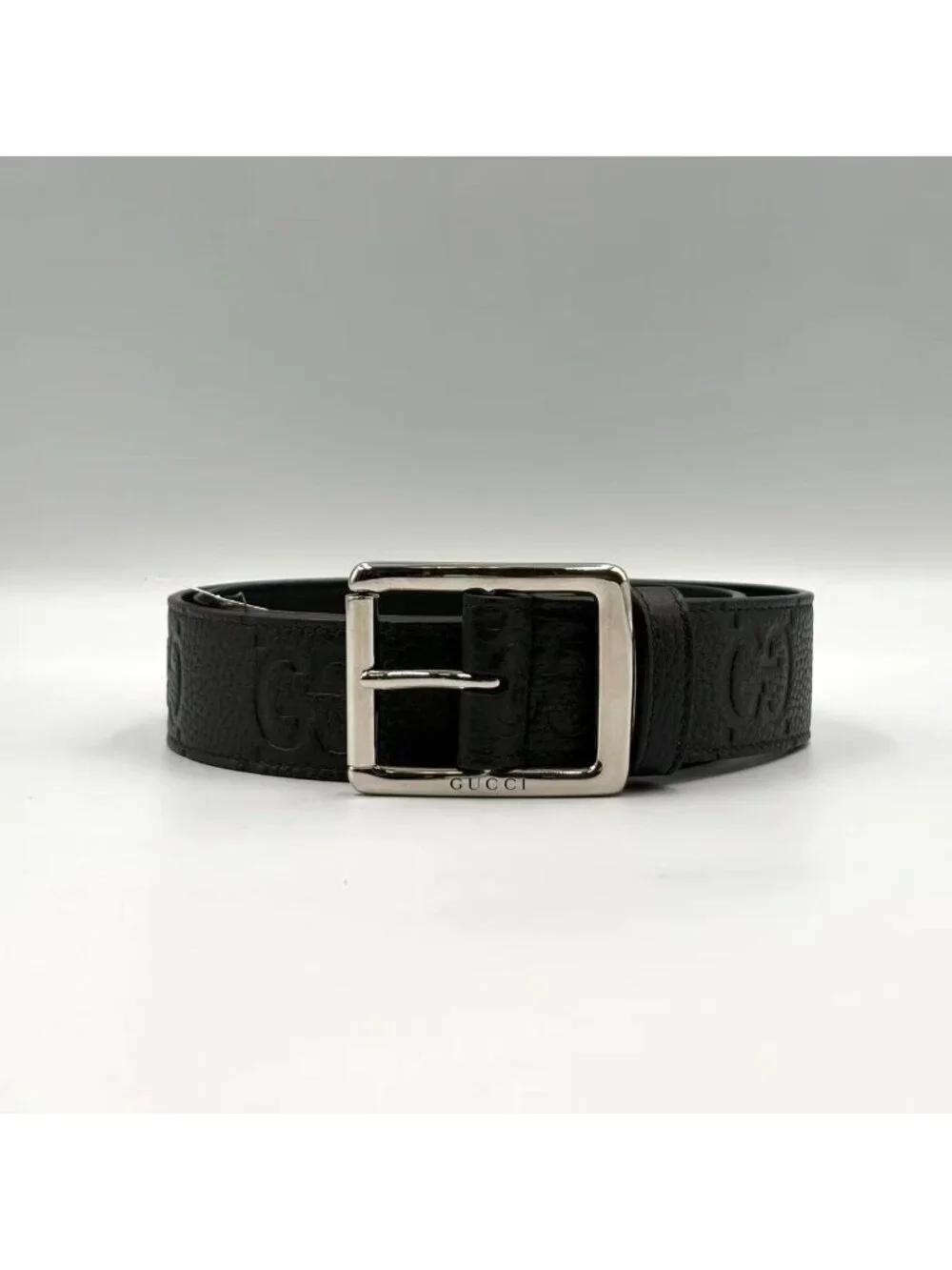 Gucci Men’s Jumbo GG Embossed Piuma Calfskin W35mm Belt Black 80cm 761567
